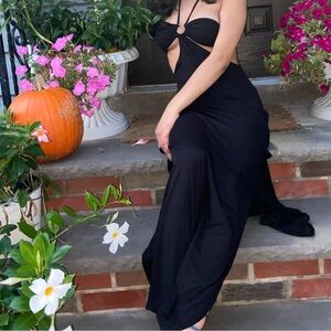 Black long open back dress